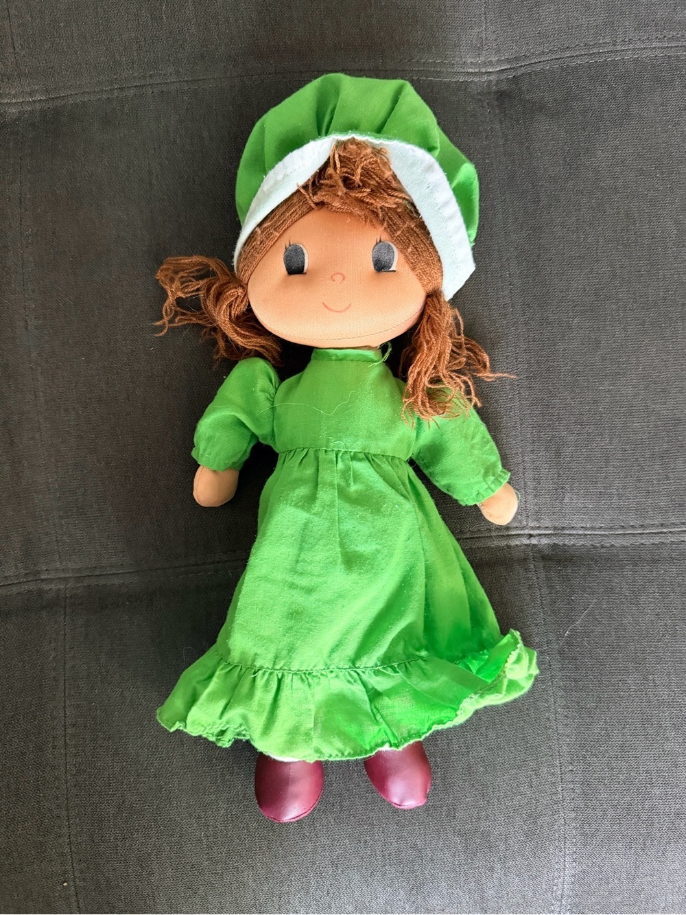 Vintage Pioneer Green Girl Doll Plush Toy - Soft Cloth Doll